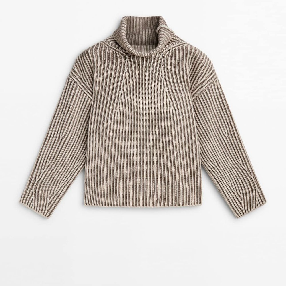 Massimo Dutti HIGH NECK KNIT SWEATER WITH CONTRAST THREAD